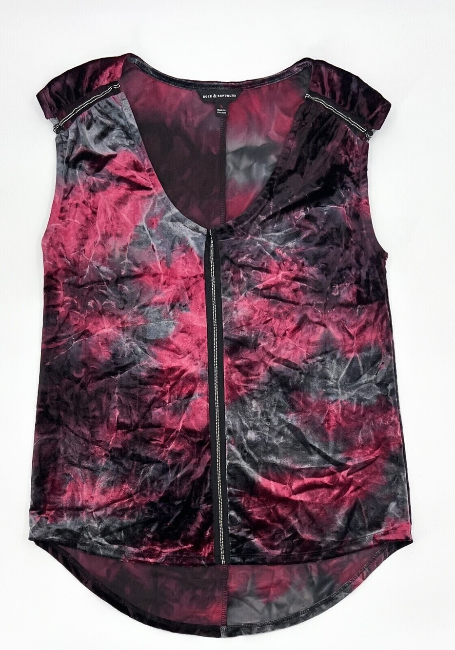 Rock Republic Shirt Womens Small Red Black Blouse Sleeveless High Low Round neck